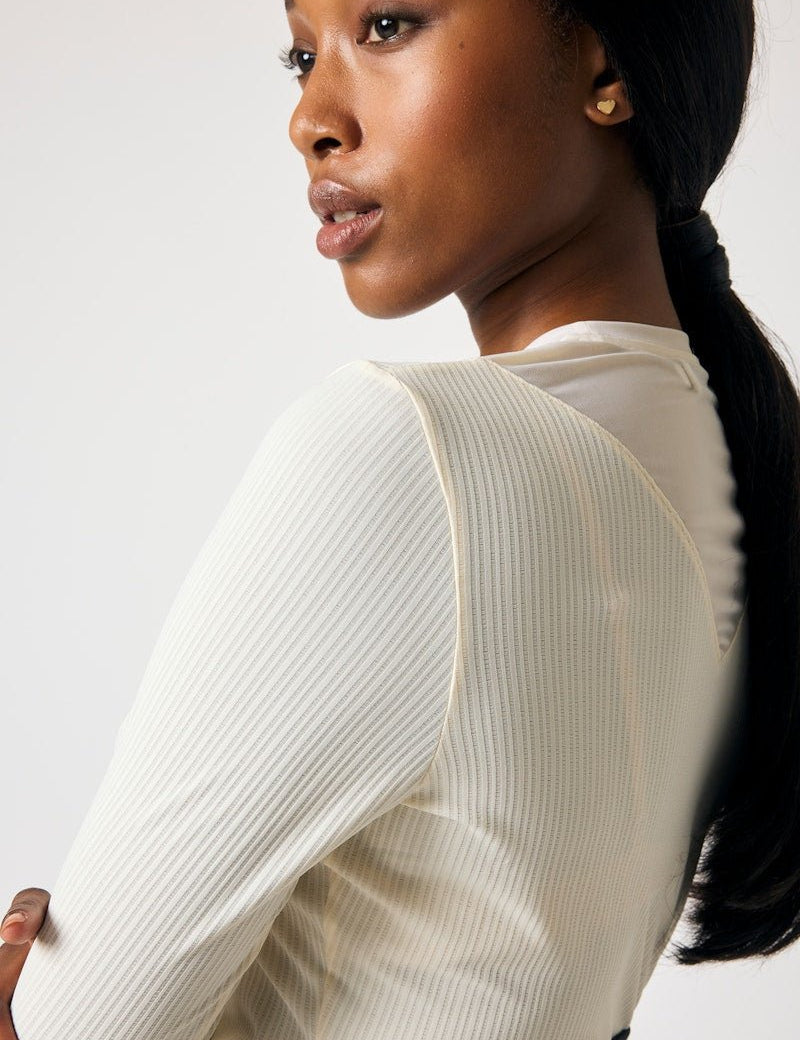 PS of Sweden Leandra Long Sleeve Striped Mesh Top - Vanilla Beige - PS of Sweden - Equiluxe Tack