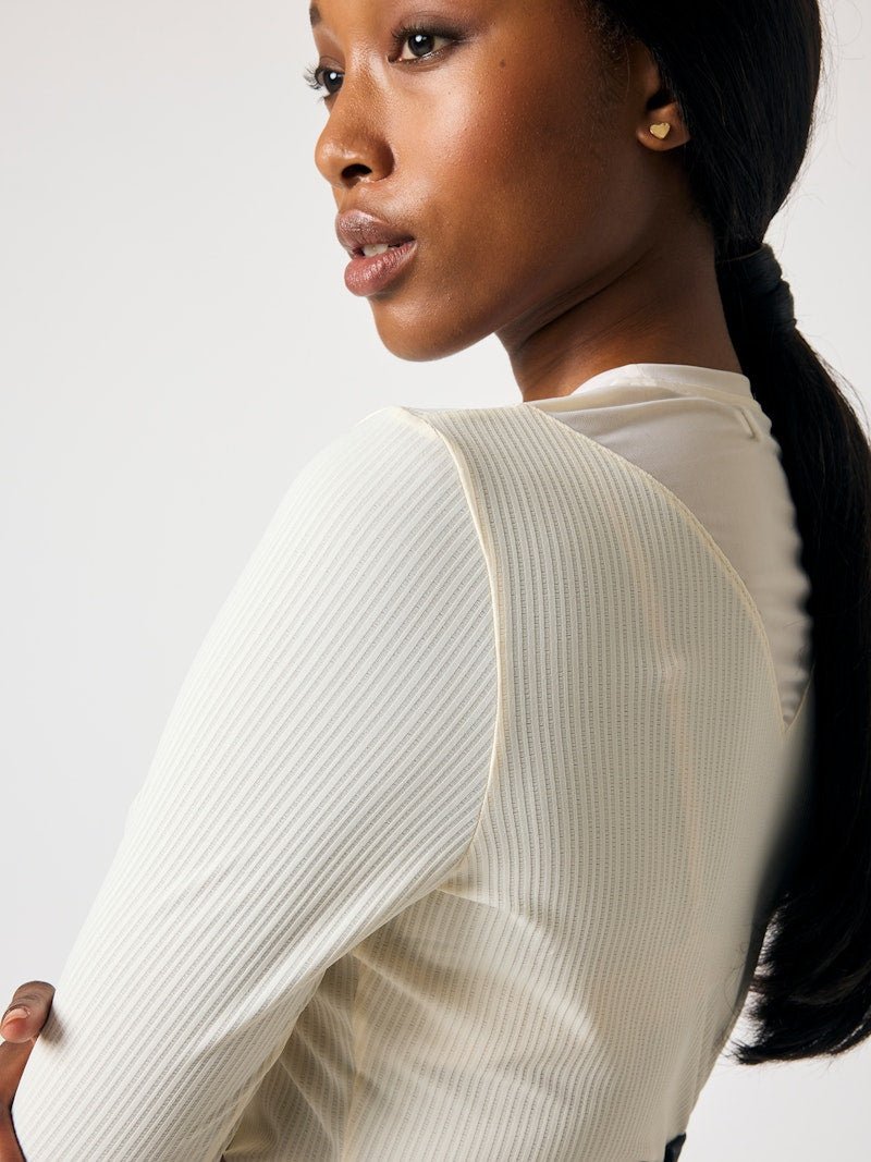 PS of Sweden Leandra Long Sleeve Striped Mesh Top - Vanilla Beige - PS of Sweden - Equiluxe Tack