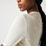 PS of Sweden Leandra Long Sleeve Striped Mesh Top - Vanilla Beige - PS of Sweden - Equiluxe Tack