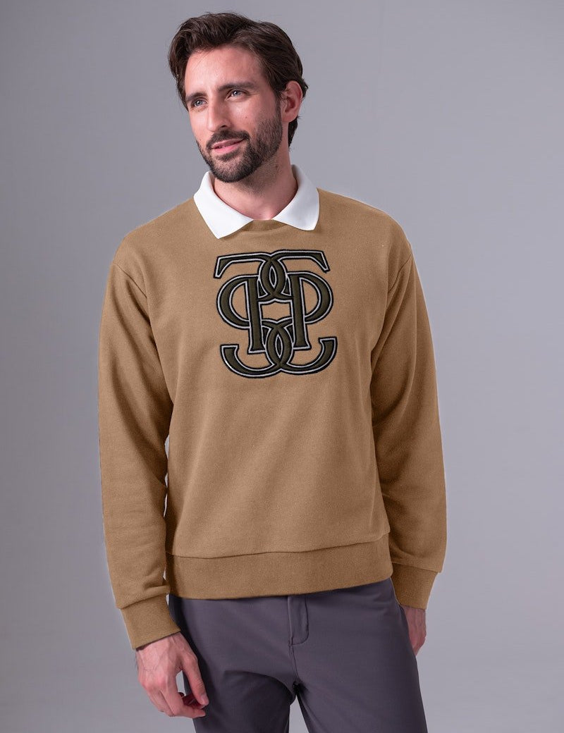PS of Sweden Men's Carl Monogram Sweatshirt - Camel - PS of Sweden - Equiluxe Tack
