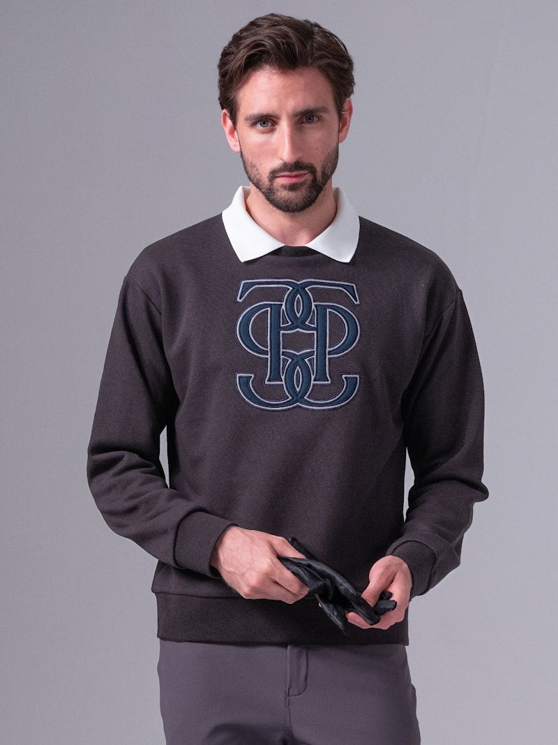PS of Sweden Men's Carl Monogram Sweatshirt - Dark Grey - PS of Sweden - Equiluxe Tack