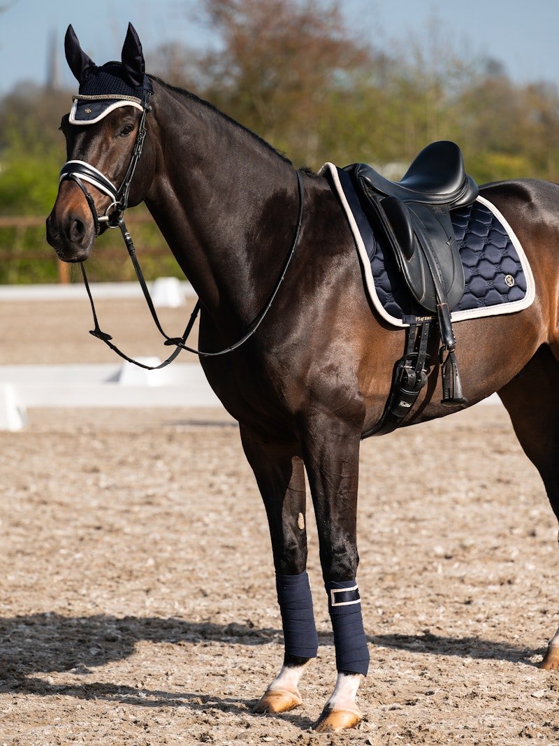 PS of Sweden Vintage Monogram Dressage Saddle Pad - Navy - PS of Sweden - Equiluxe Tack
