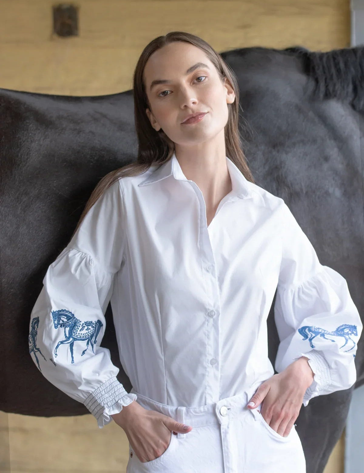 Rönner Annie Shirt Embroidered | White - Rönner - Equiluxe Tack