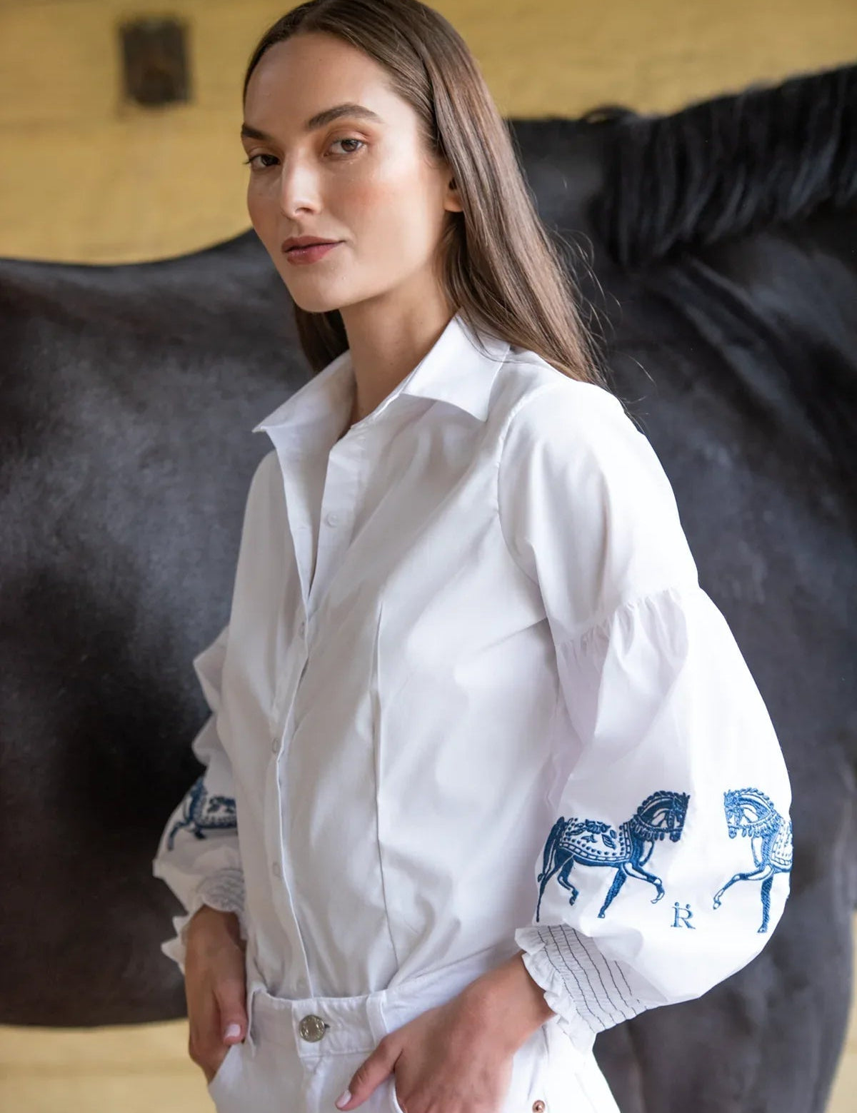 Rönner Annie Shirt Embroidered | White - Rönner - Equiluxe Tack