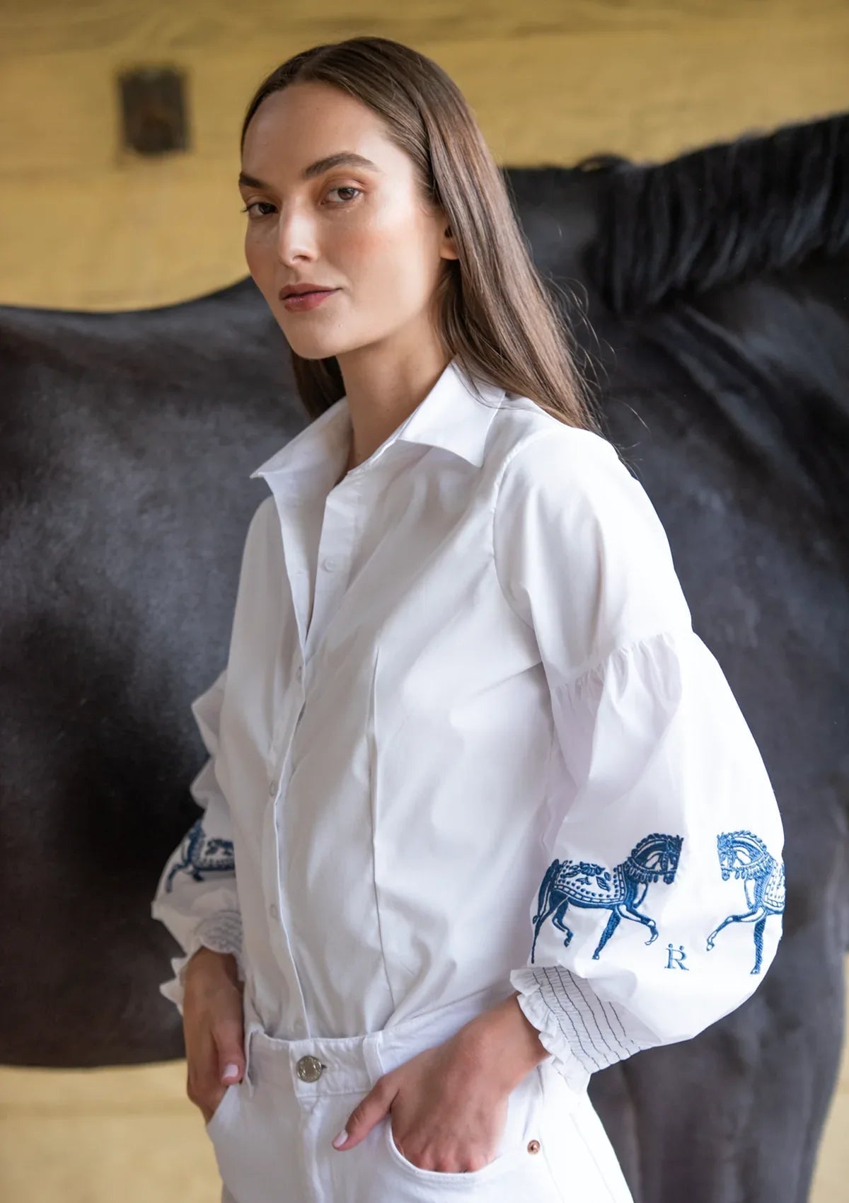 Rönner Annie Shirt Embroidered | White - Rönner - Equiluxe Tack
