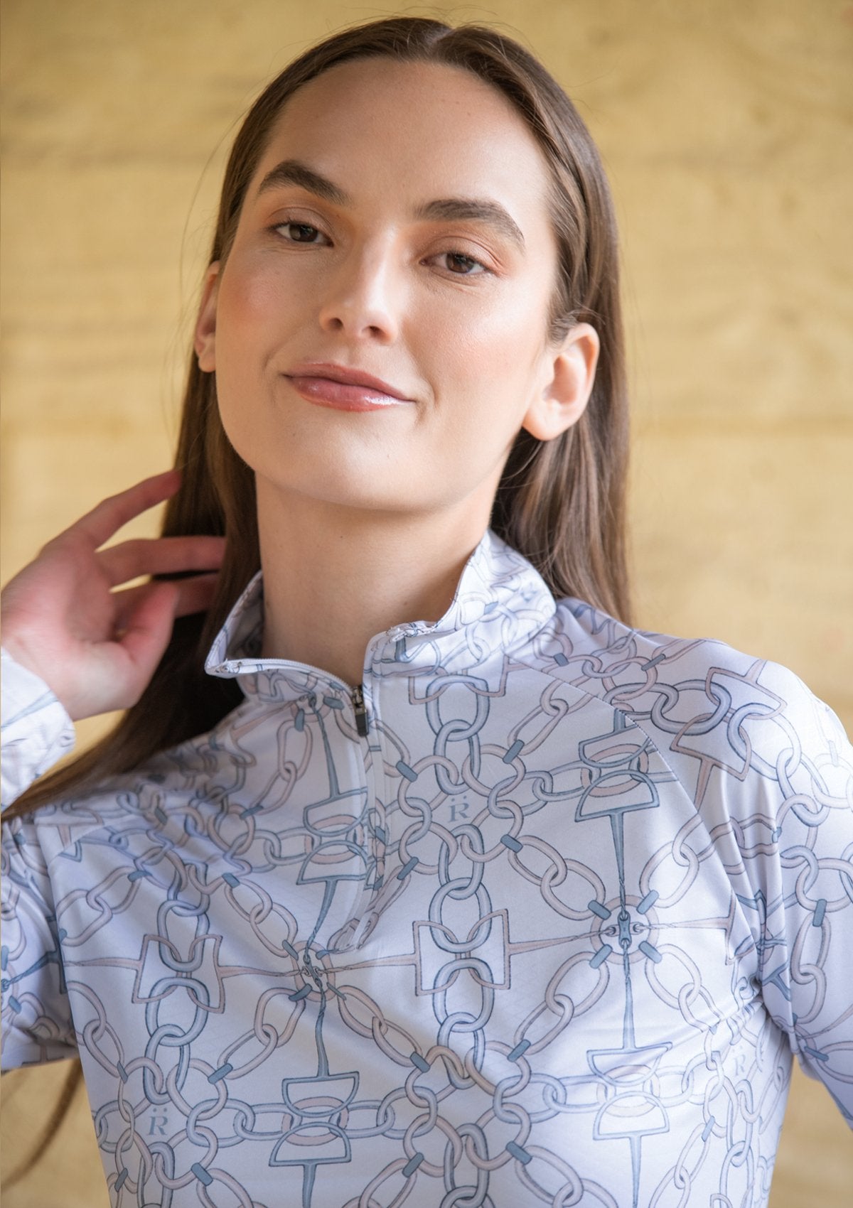 Rönner Bliss Quarter Zip Chainlink Print - Long Sleeve | Powder - Rönner - Equiluxe Tack