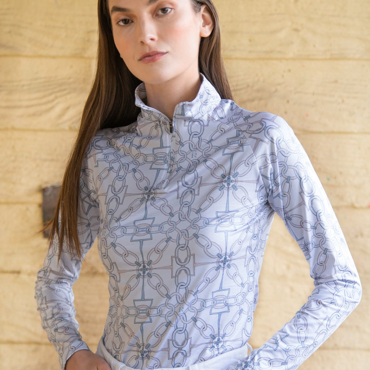 Rönner Bliss Quarter Zip Chainlink Print - Long Sleeve | Powder - Rönner - Equiluxe Tack