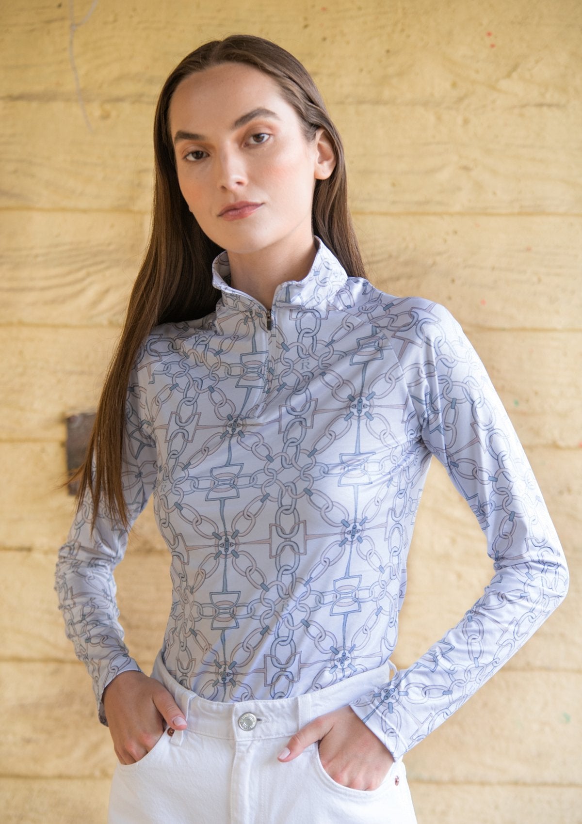 Rönner Bliss Quarter Zip Chainlink Print - Long Sleeve | Powder - Rönner - Equiluxe Tack