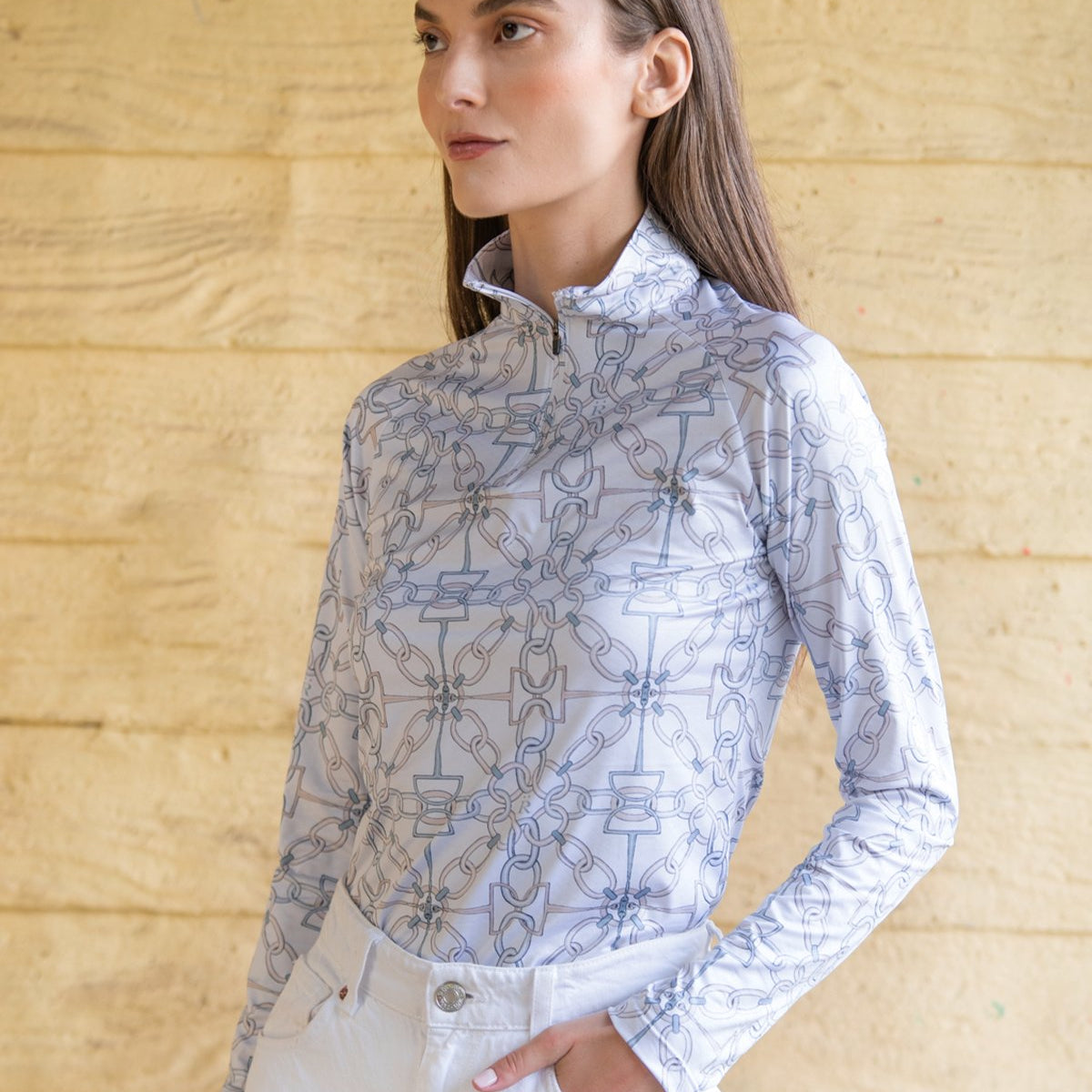 Rönner Bliss Quarter Zip Chainlink Print - Long Sleeve | Powder - Rönner - Equiluxe Tack