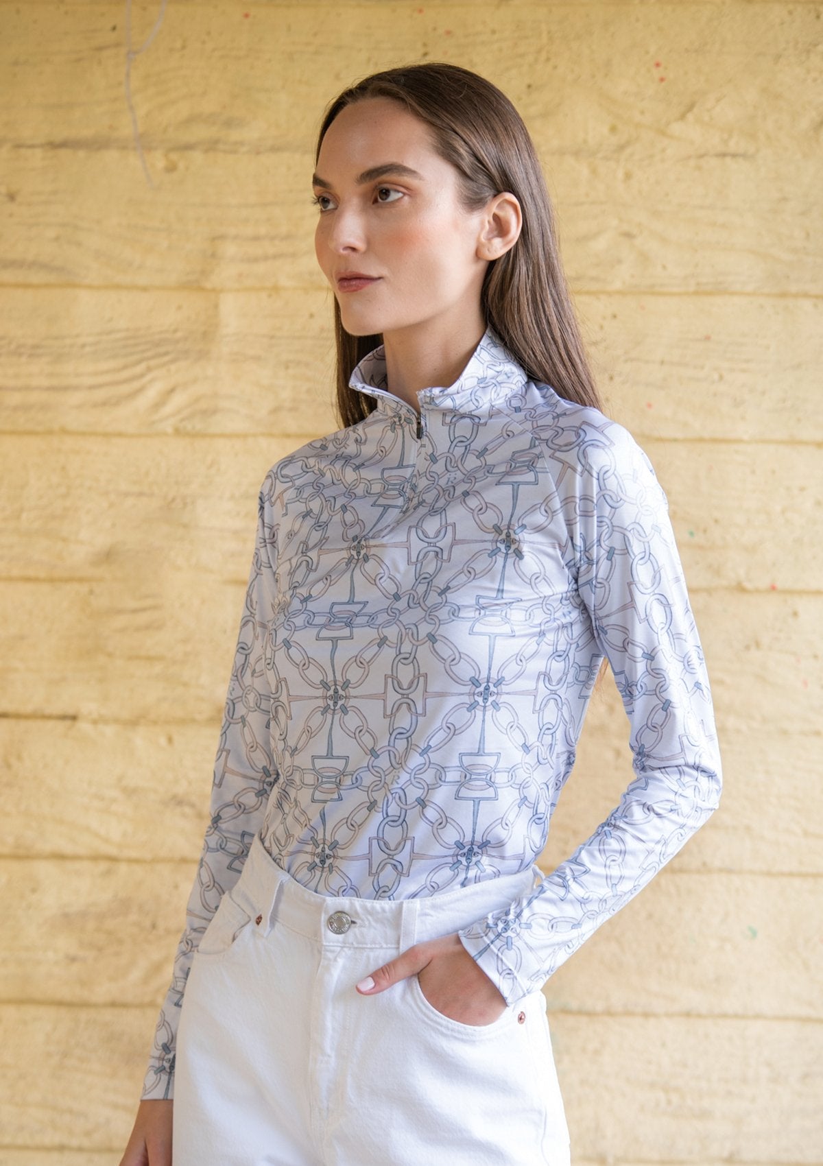 Rönner Bliss Quarter Zip Chainlink Print - Long Sleeve | Powder - Rönner - Equiluxe Tack