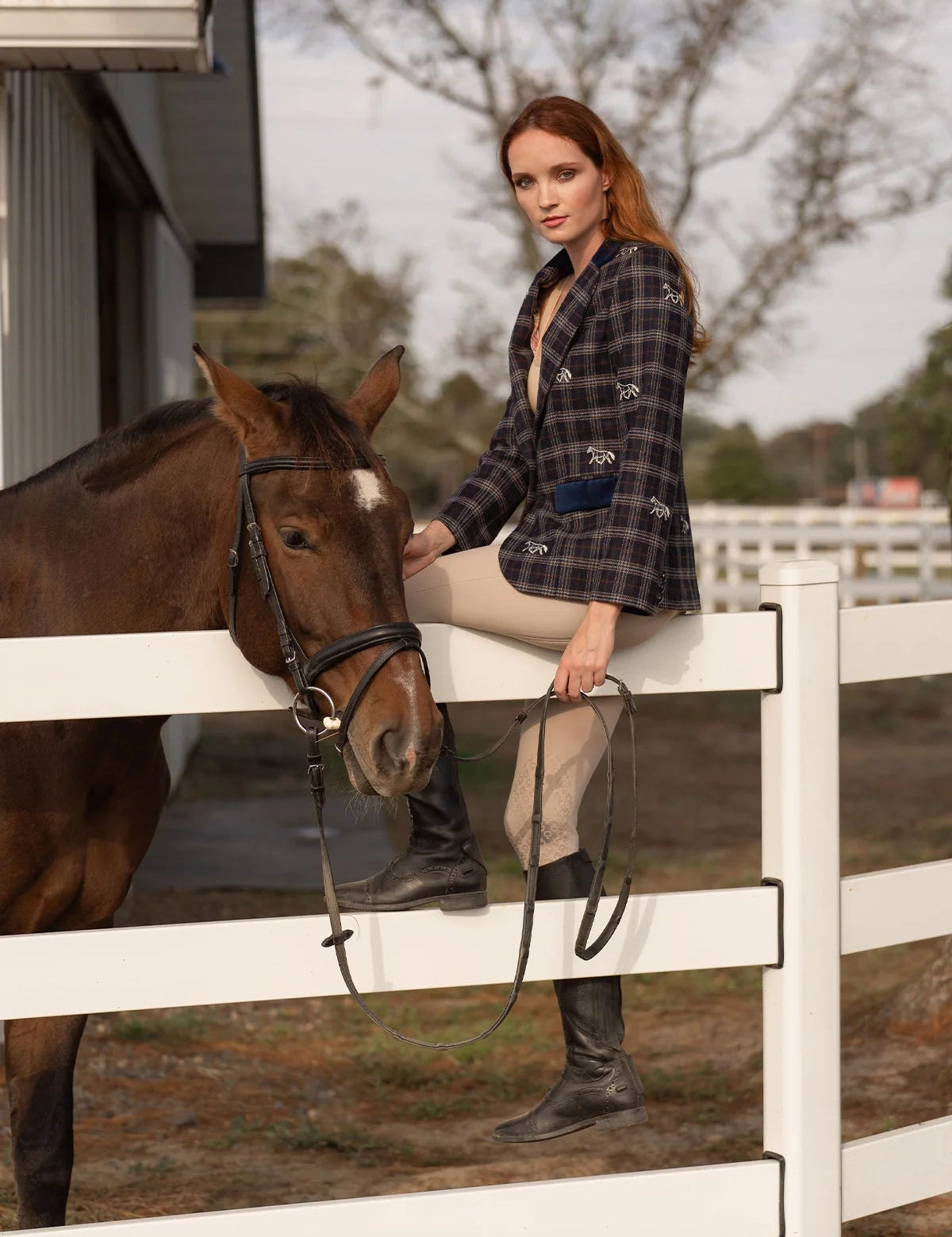 Rönner Cavaletti Blazer | Embroidered Italian Wool | Navy Plaid - Rönner - Equiluxe Tack