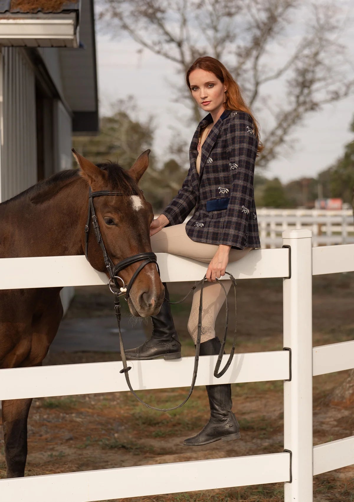 Rönner Cavaletti Blazer | Embroidered Italian Wool | Navy Plaid - Rönner - Equiluxe Tack