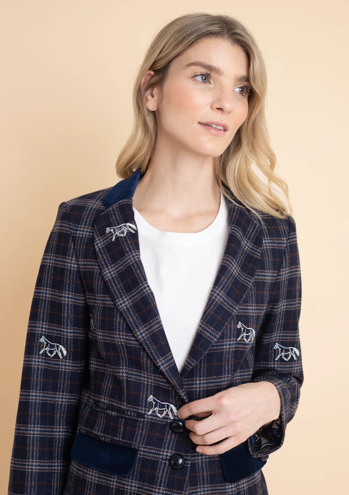 Rönner Cavaletti Blazer | Embroidered Italian Wool | Navy Plaid - Rönner - Equiluxe Tack