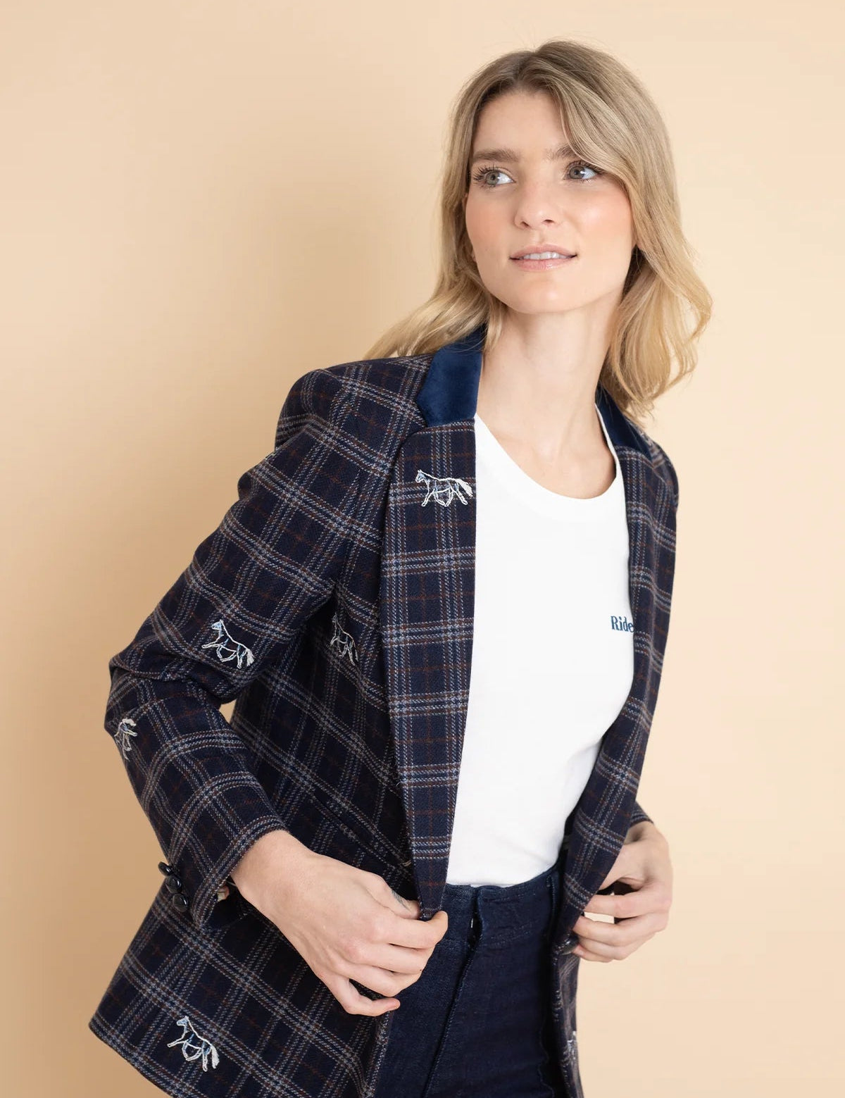 Rönner Cavaletti Blazer | Embroidered Italian Wool | Navy Plaid - Rönner - Equiluxe Tack