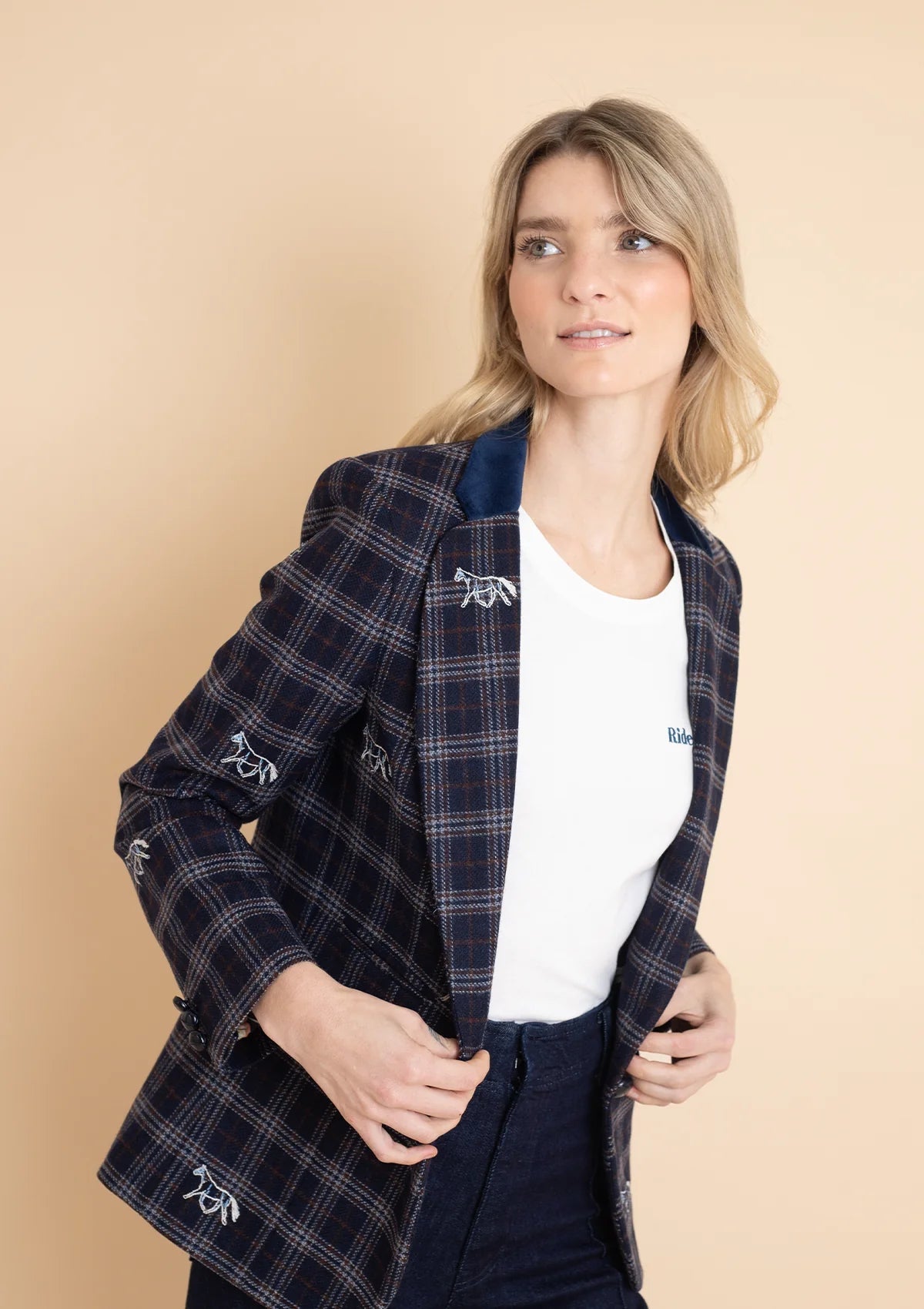 Rönner Cavaletti Blazer | Embroidered Italian Wool | Navy Plaid - Rönner - Equiluxe Tack