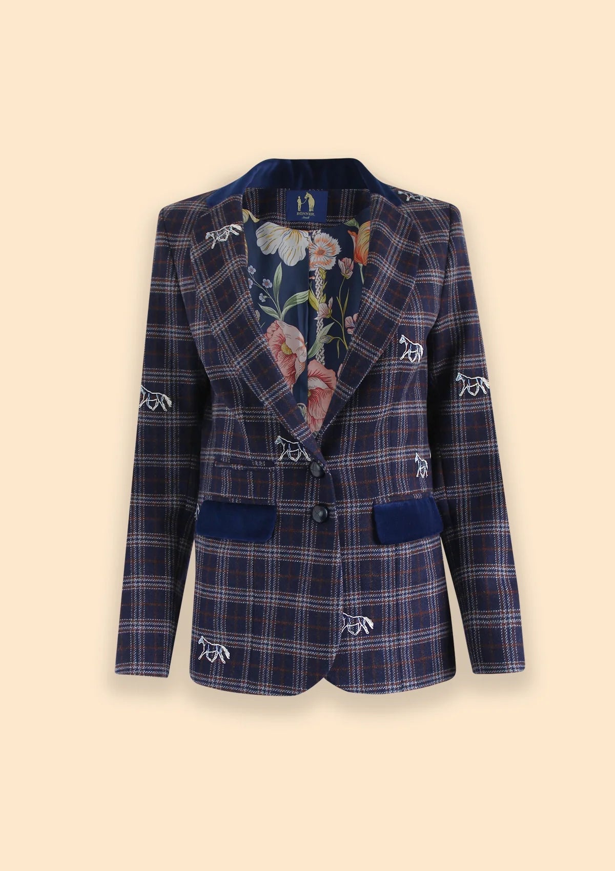 Rönner Cavaletti Blazer | Embroidered Italian Wool | Navy Plaid - Rönner - Equiluxe Tack