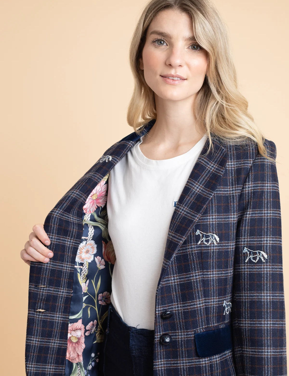 Rönner Cavaletti Blazer | Embroidered Italian Wool | Navy Plaid - Rönner - Equiluxe Tack