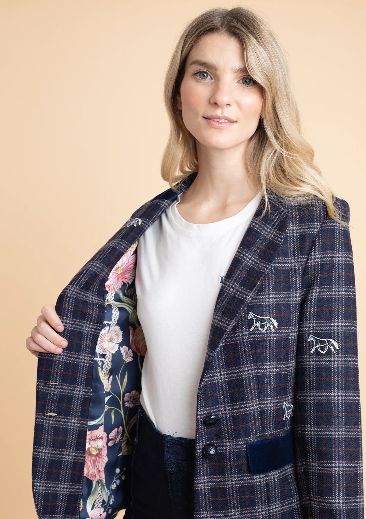 Rönner Cavaletti Blazer | Embroidered Italian Wool | Navy Plaid - Rönner - Equiluxe Tack
