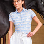 Rönner Cotton Comfort Polo - Shirt - Steed Print | Light Blue - Rönner - Equiluxe Tack