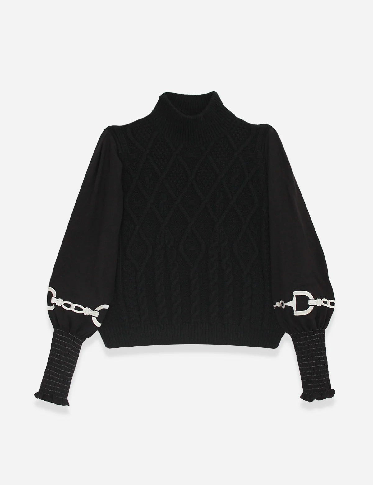 Rönner Ellie Cable Knit Sweater | Embroidered Sleeves | Black - Rönner - Equiluxe Tack