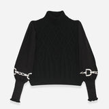Rönner Ellie Cable Knit Sweater | Embroidered Sleeves | Black - Rönner - Equiluxe Tack