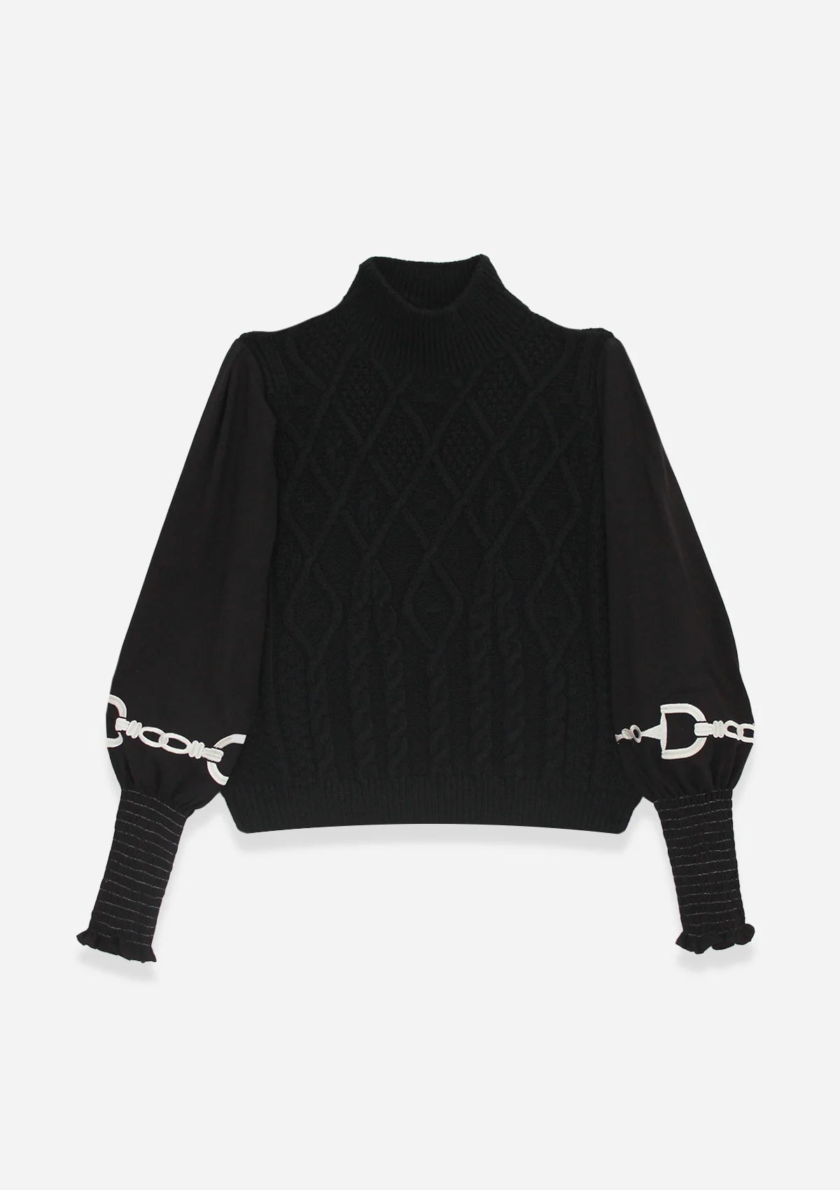 Rönner Ellie Cable Knit Sweater | Embroidered Sleeves | Black - Rönner - Equiluxe Tack