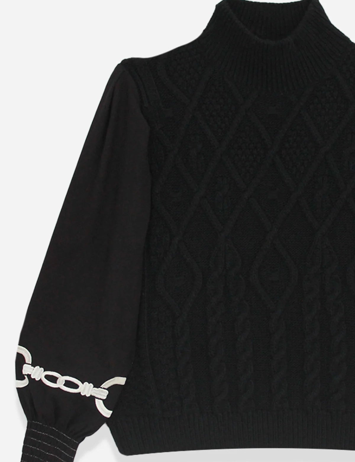 Rönner Ellie Cable Knit Sweater | Embroidered Sleeves | Black - Rönner - Equiluxe Tack