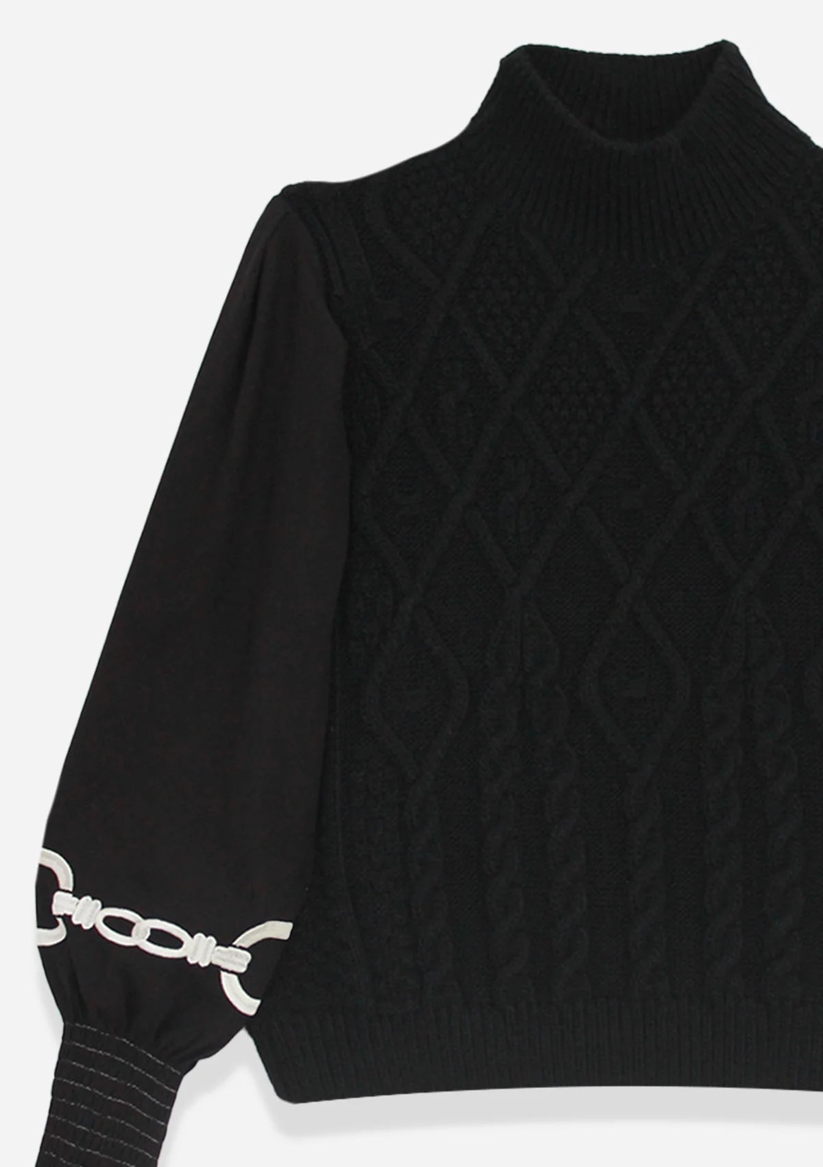Rönner Ellie Cable Knit Sweater | Embroidered Sleeves | Black - Rönner - Equiluxe Tack
