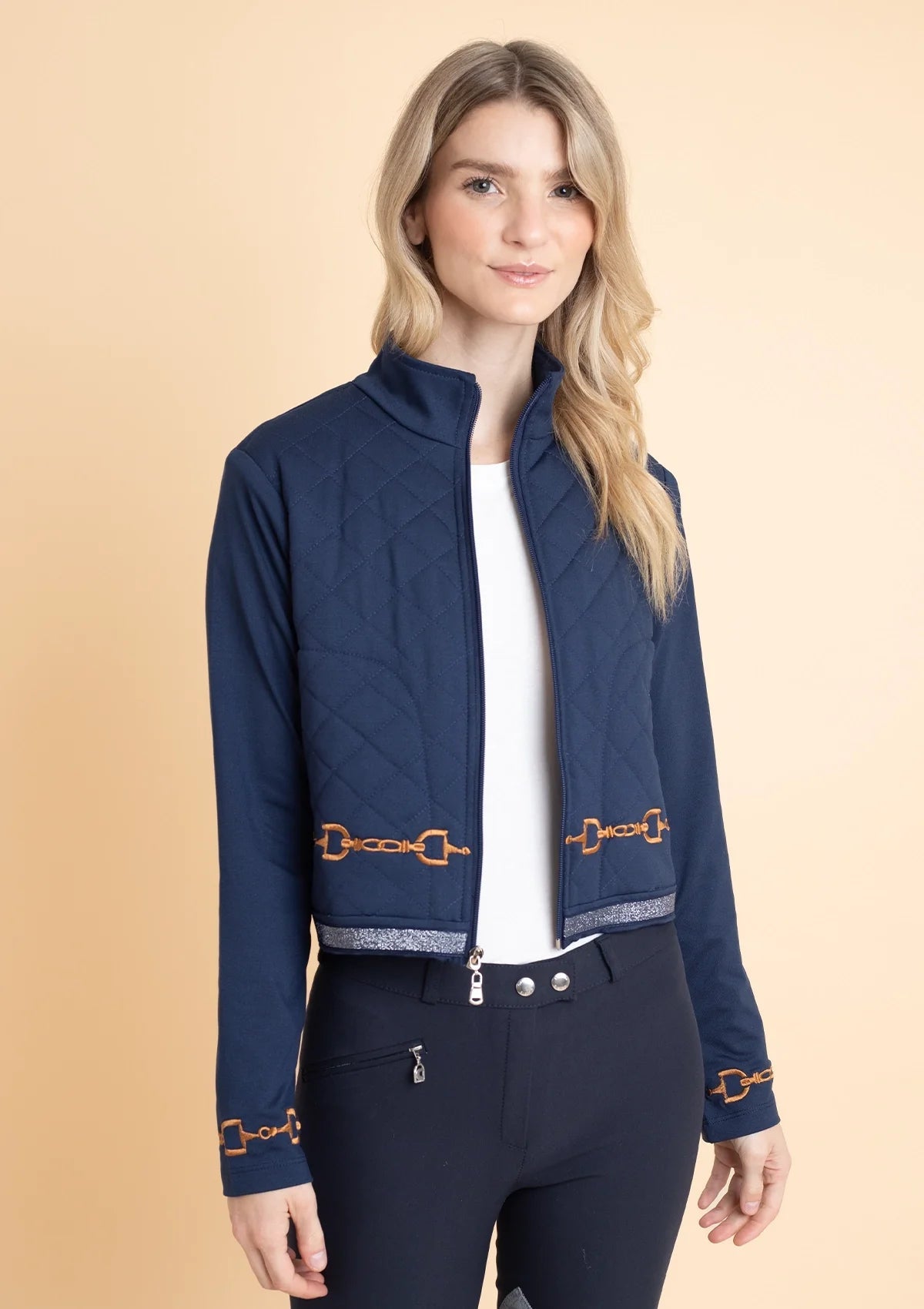 Rönner Ember Embroidered Cropped Zip Jacket | Navy - Rönner - Equiluxe Tack