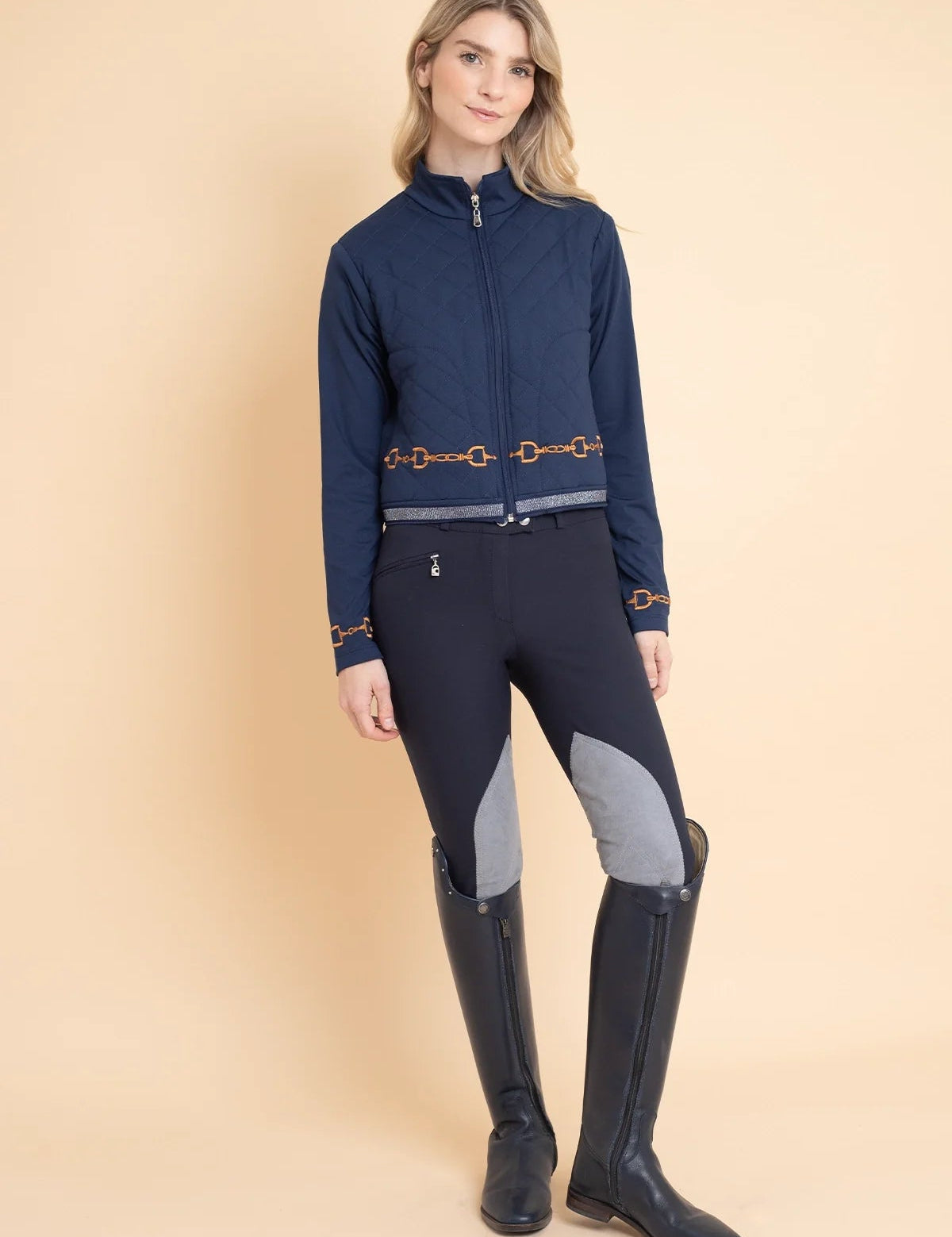 Rönner Ember Embroidered Cropped Zip Jacket | Navy - Rönner - Equiluxe Tack