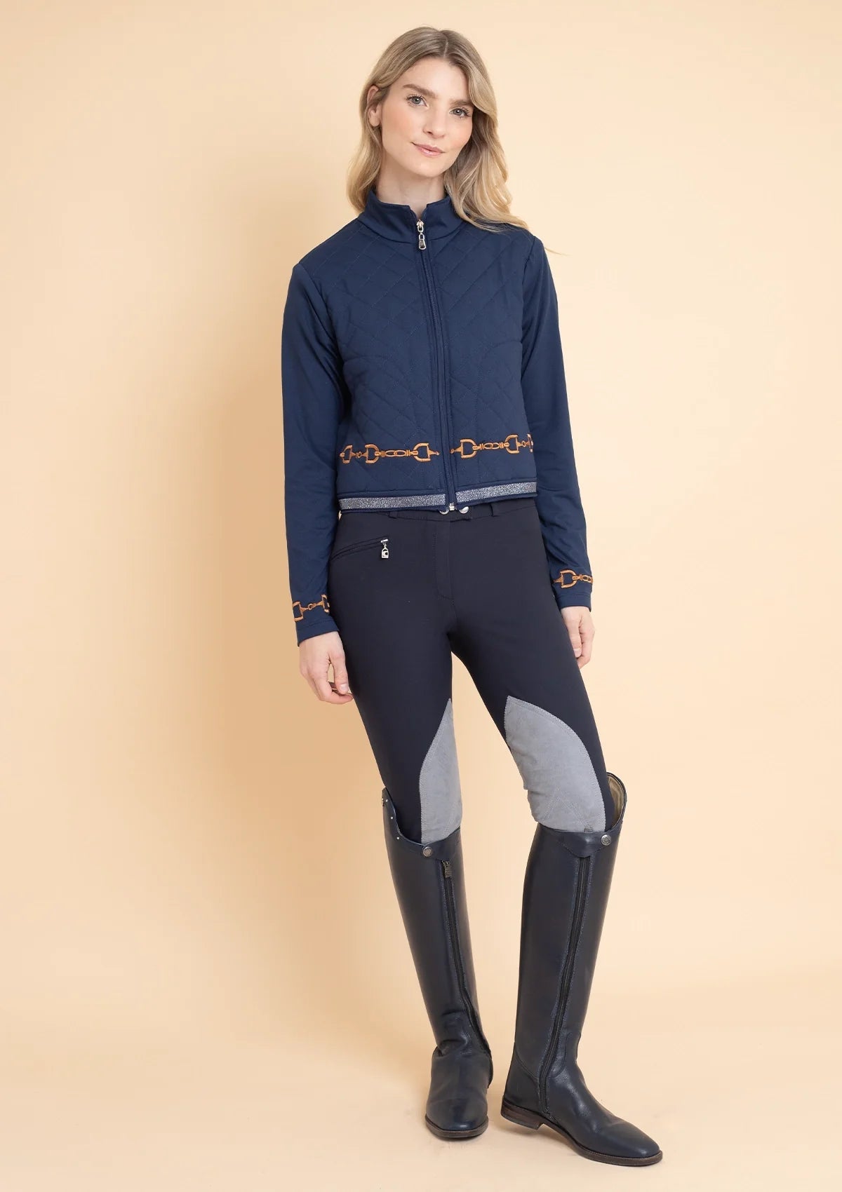 Rönner Ember Embroidered Cropped Zip Jacket | Navy - Rönner - Equiluxe Tack
