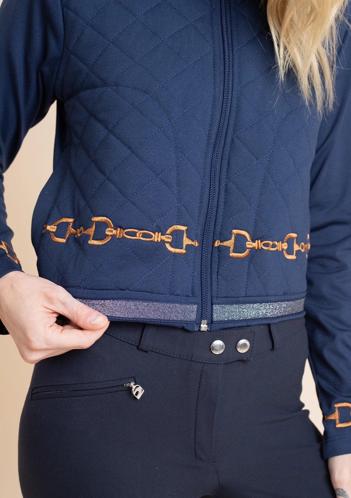 Rönner Ember Embroidered Cropped Zip Jacket | Navy - Rönner - Equiluxe Tack