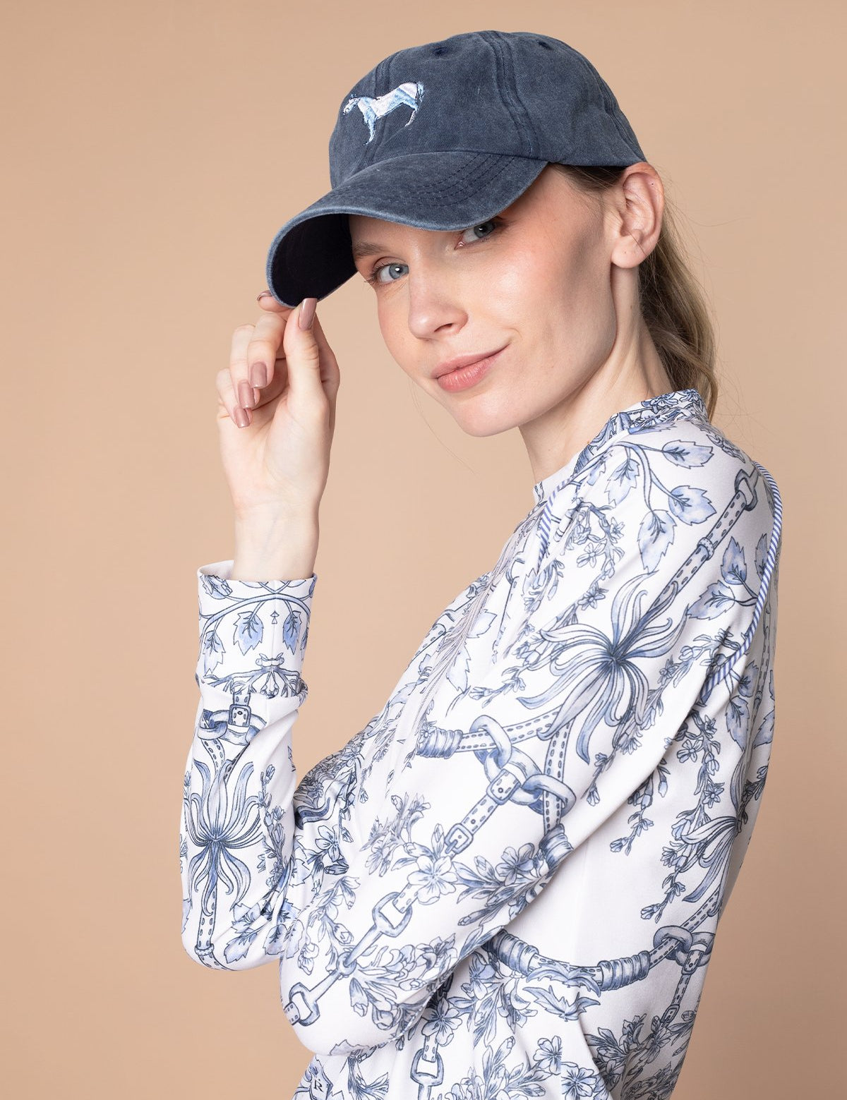 Rönner Equestrian Cotton Geo Horses Cap | Navy - Rönner - Equiluxe Tack