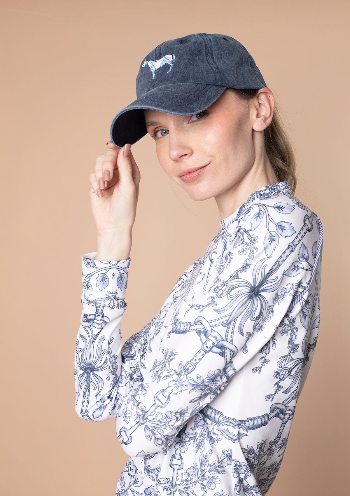 Rönner Equestrian Cotton Geo Horses Cap | Navy - Rönner - Equiluxe Tack