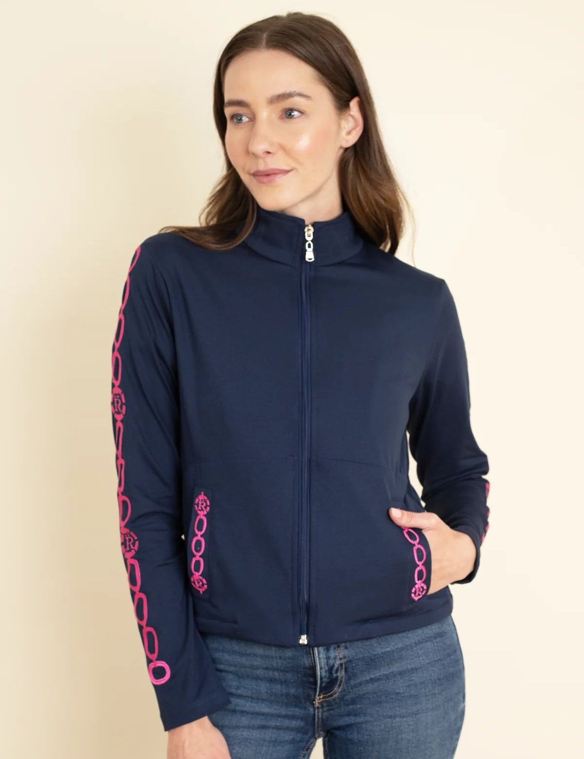 Ronner Equus Embroidered Zip Jacket | Navy & Pink - Rönner - Equiluxe Tack