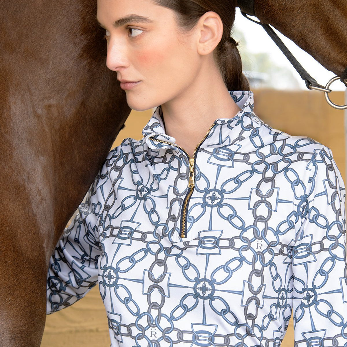 Rönner Harmony Quarter Zip Chainlink Print - Long Sleeve | Marine - Rönner - Equiluxe Tack