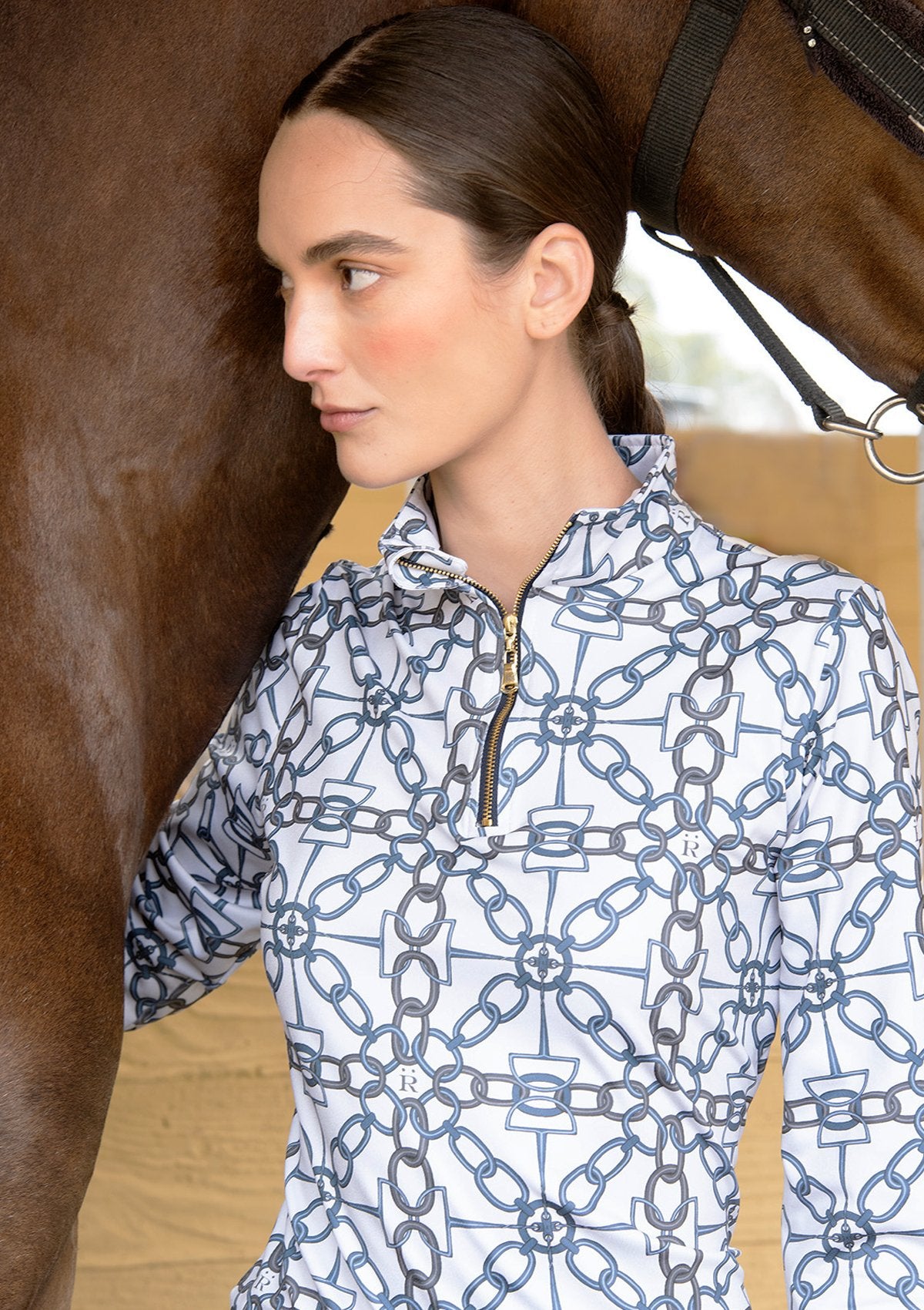 Rönner Harmony Quarter Zip Chainlink Print - Long Sleeve | Marine - Rönner - Equiluxe Tack