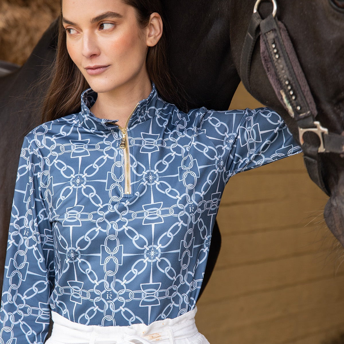 Rönner Harmony Quarter Zip Chainlink Print - Long Sleeve | Navy - Rönner - Equiluxe Tack