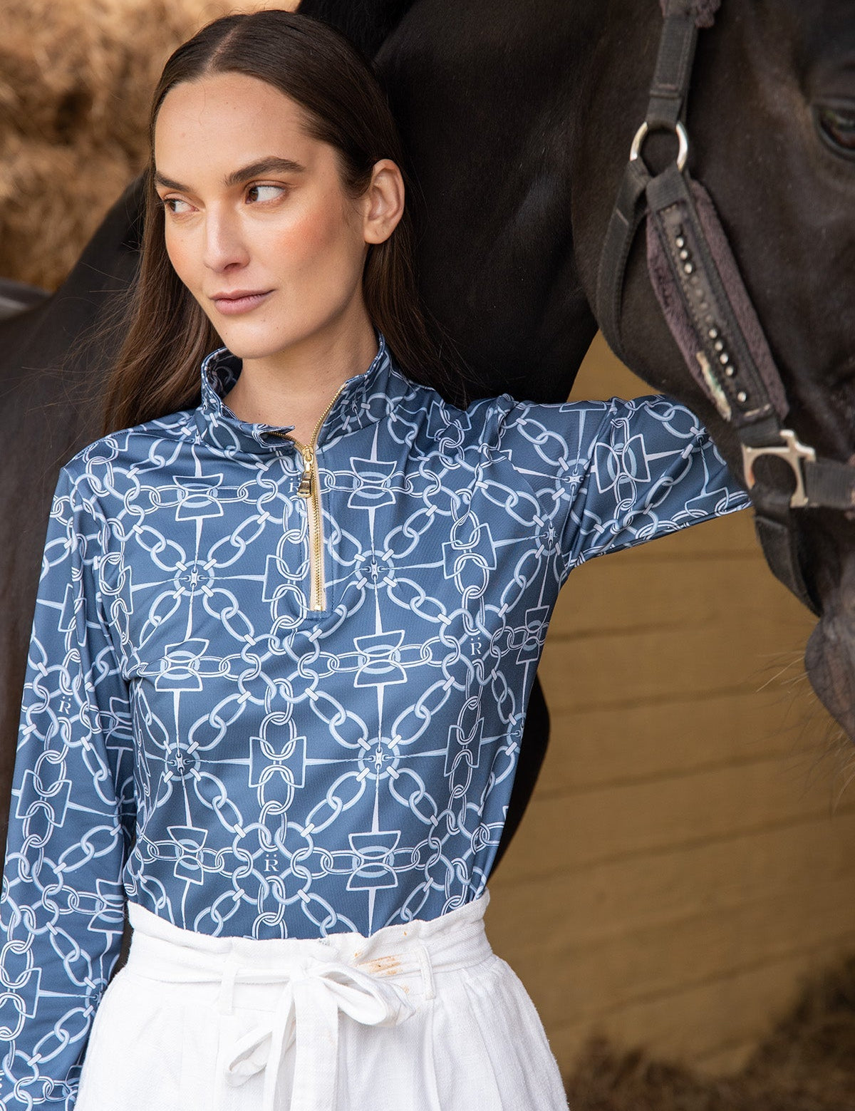 Rönner Harmony Quarter Zip Chainlink Print - Long Sleeve | Navy - Rönner - Equiluxe Tack