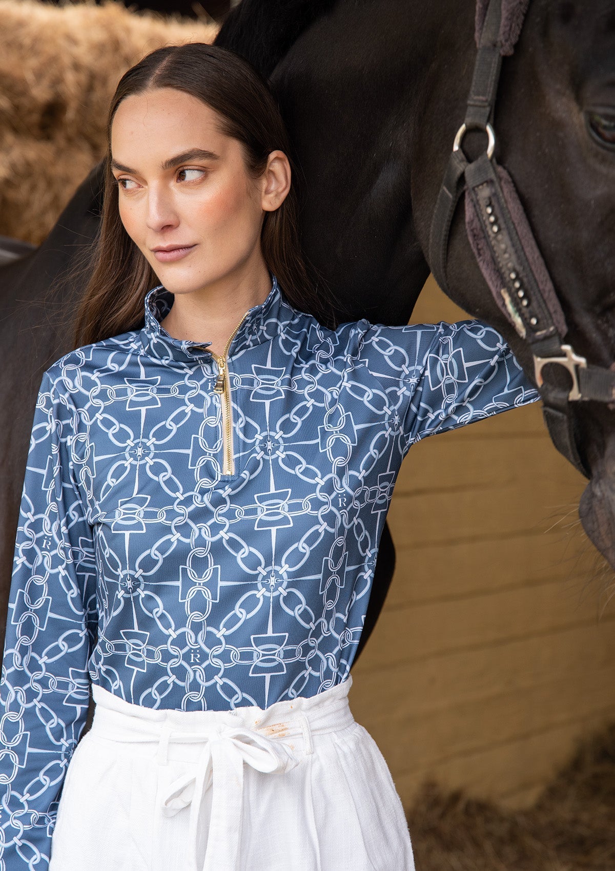 Rönner Harmony Quarter Zip Chainlink Print - Long Sleeve | Navy - Rönner - Equiluxe Tack