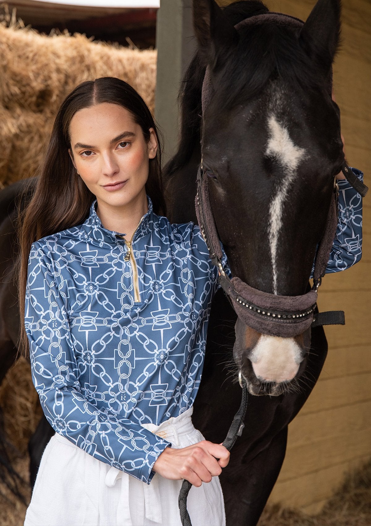 Rönner Harmony Quarter Zip Chainlink Print - Long Sleeve | Navy - Rönner - Equiluxe Tack