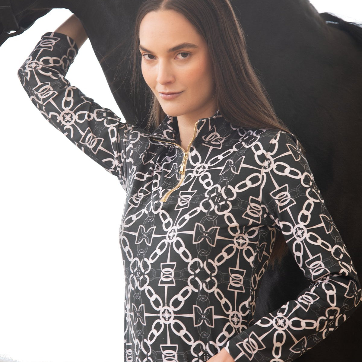 Rönner Harmony Quarter Zip Chainlink Print | Long Sleeve | Onyx - Rönner - Equiluxe Tack