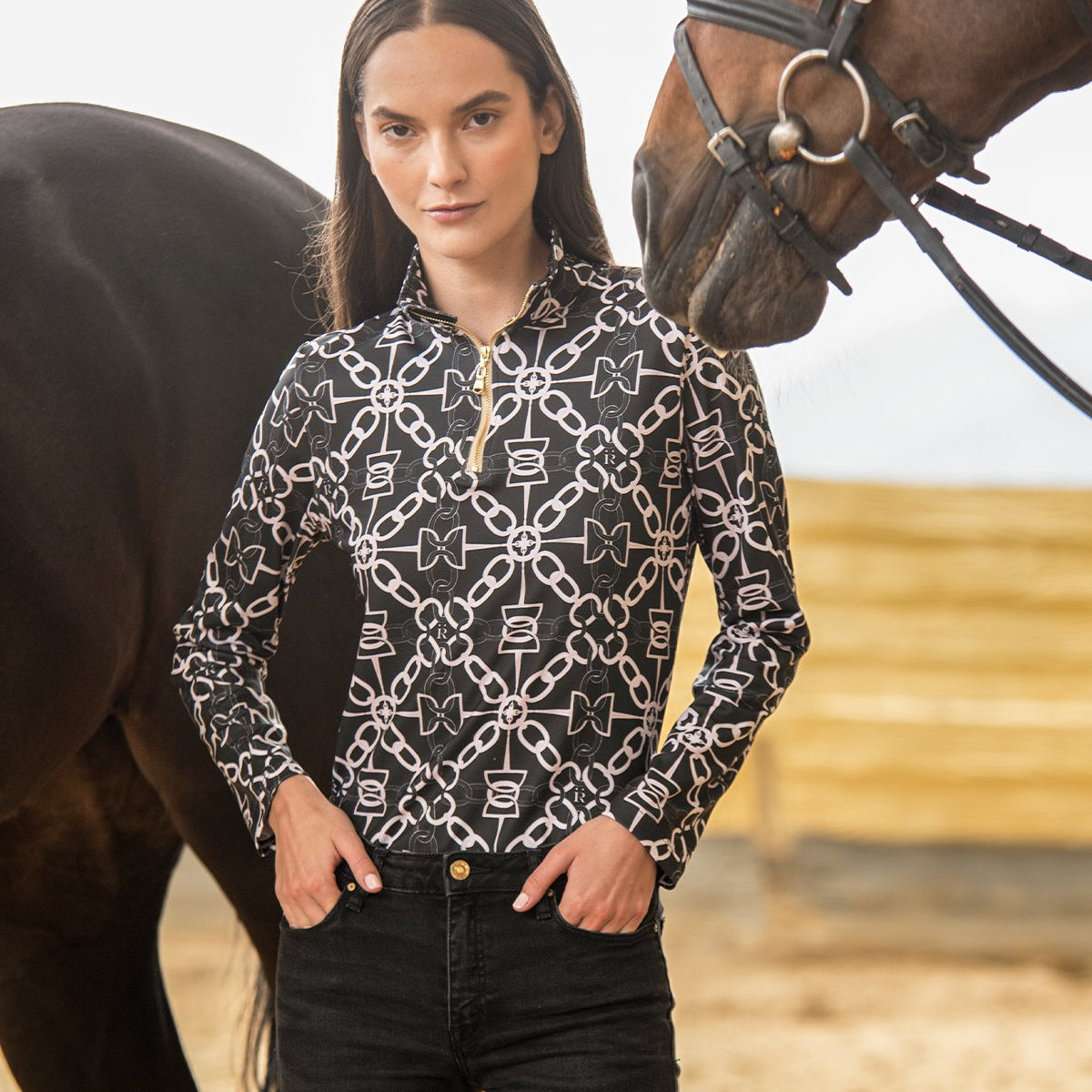 Rönner Harmony Quarter Zip Chainlink Print | Long Sleeve | Onyx - Rönner - Equiluxe Tack