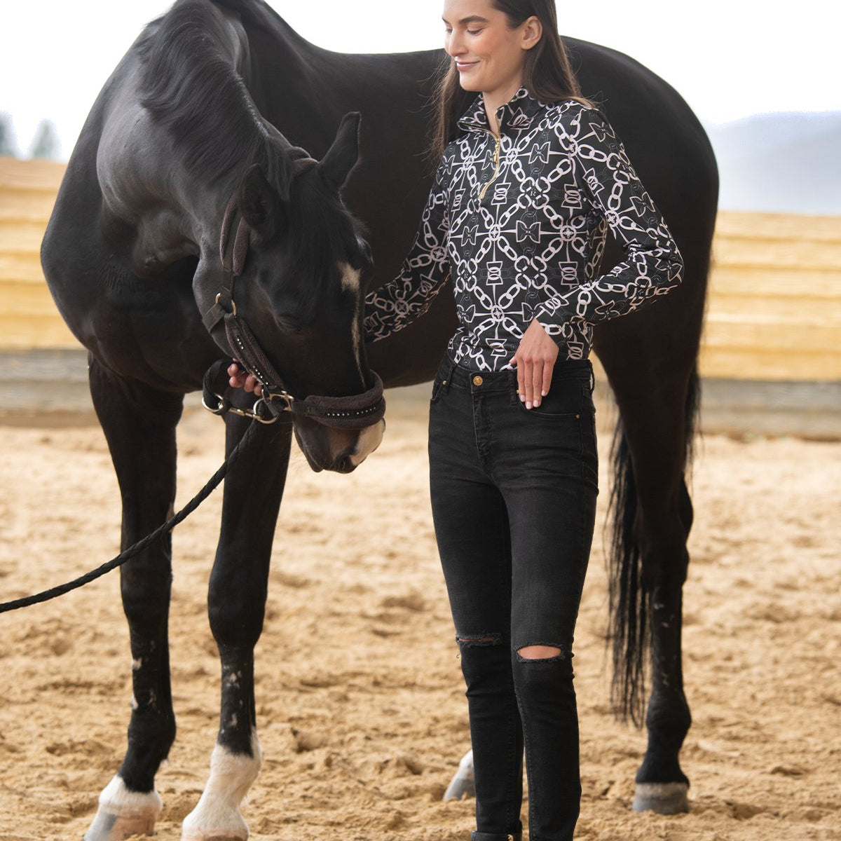 Rönner Harmony Quarter Zip Chainlink Print | Long Sleeve | Onyx - Rönner - Equiluxe Tack