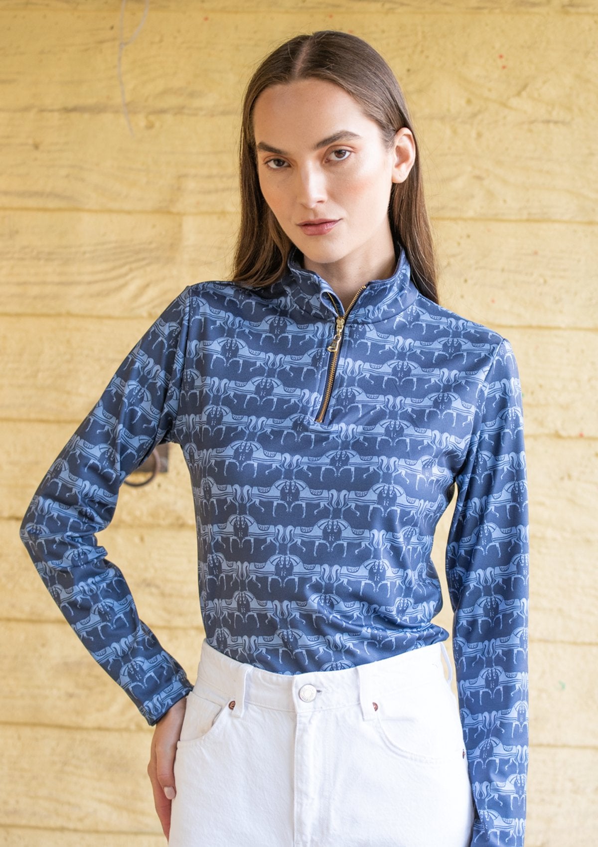 Rönner Harmony Quarter Zip Steed Print - Long Sleeve | Sapphire - Rönner - Equiluxe Tack