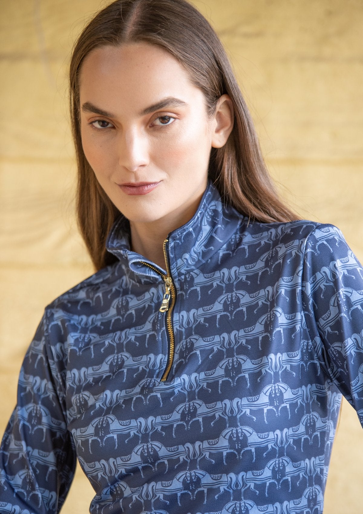 Rönner Harmony Quarter Zip Steed Print - Long Sleeve | Sapphire - Rönner - Equiluxe Tack