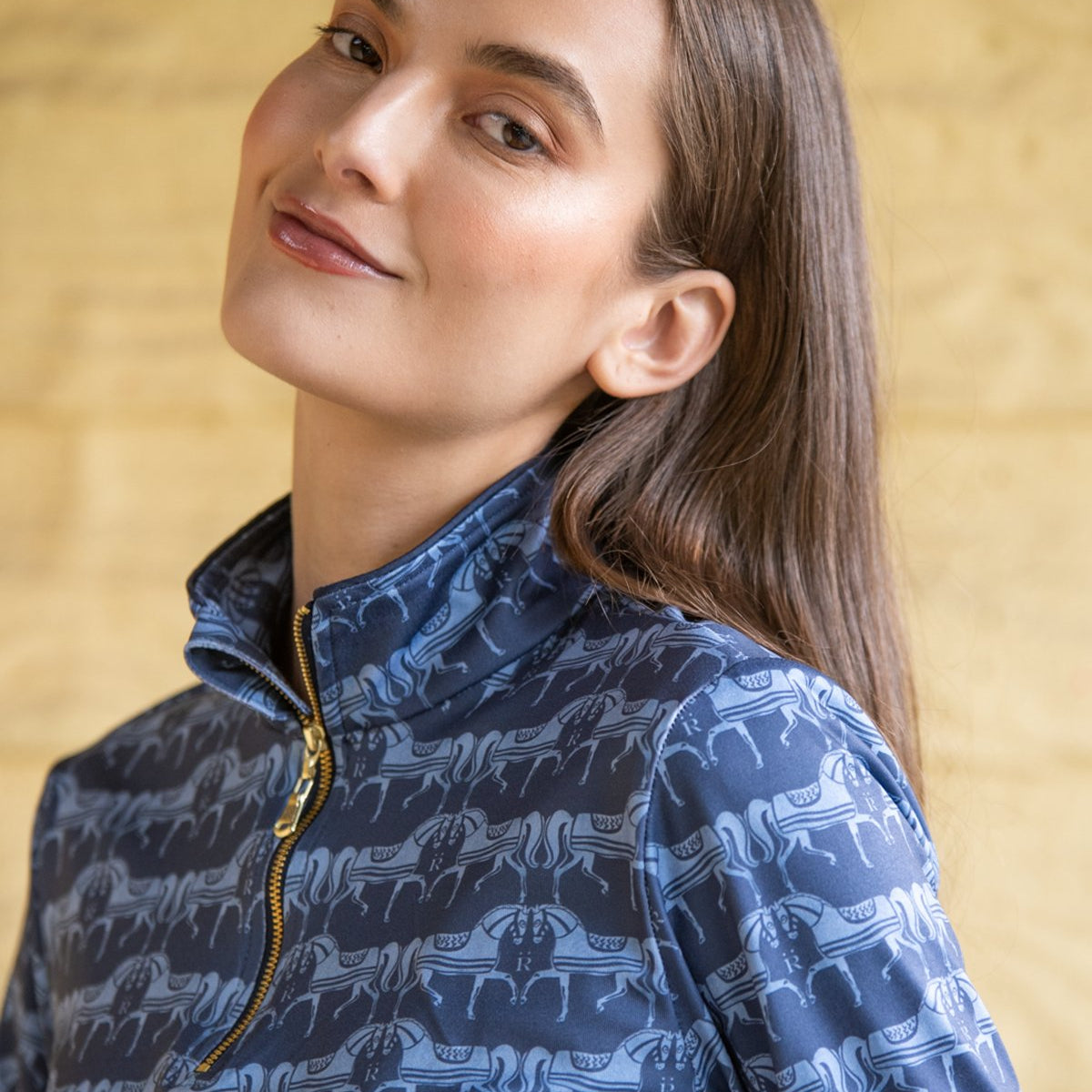 Rönner Harmony Quarter Zip Steed Print - Long Sleeve | Sapphire - Rönner - Equiluxe Tack