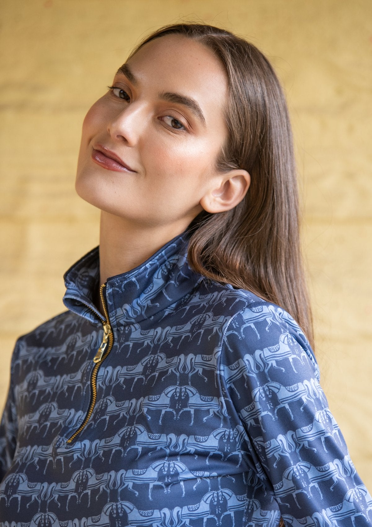 Rönner Harmony Quarter Zip Steed Print - Long Sleeve | Sapphire - Rönner - Equiluxe Tack