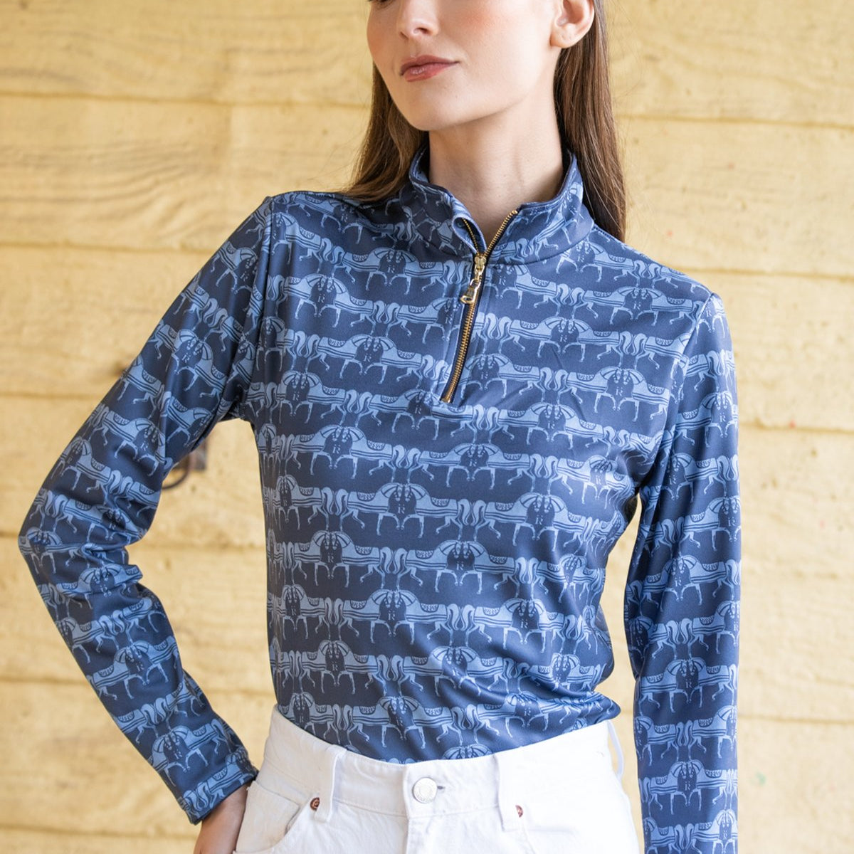 Rönner Harmony Quarter Zip Steed Print - Long Sleeve | Sapphire - Rönner - Equiluxe Tack