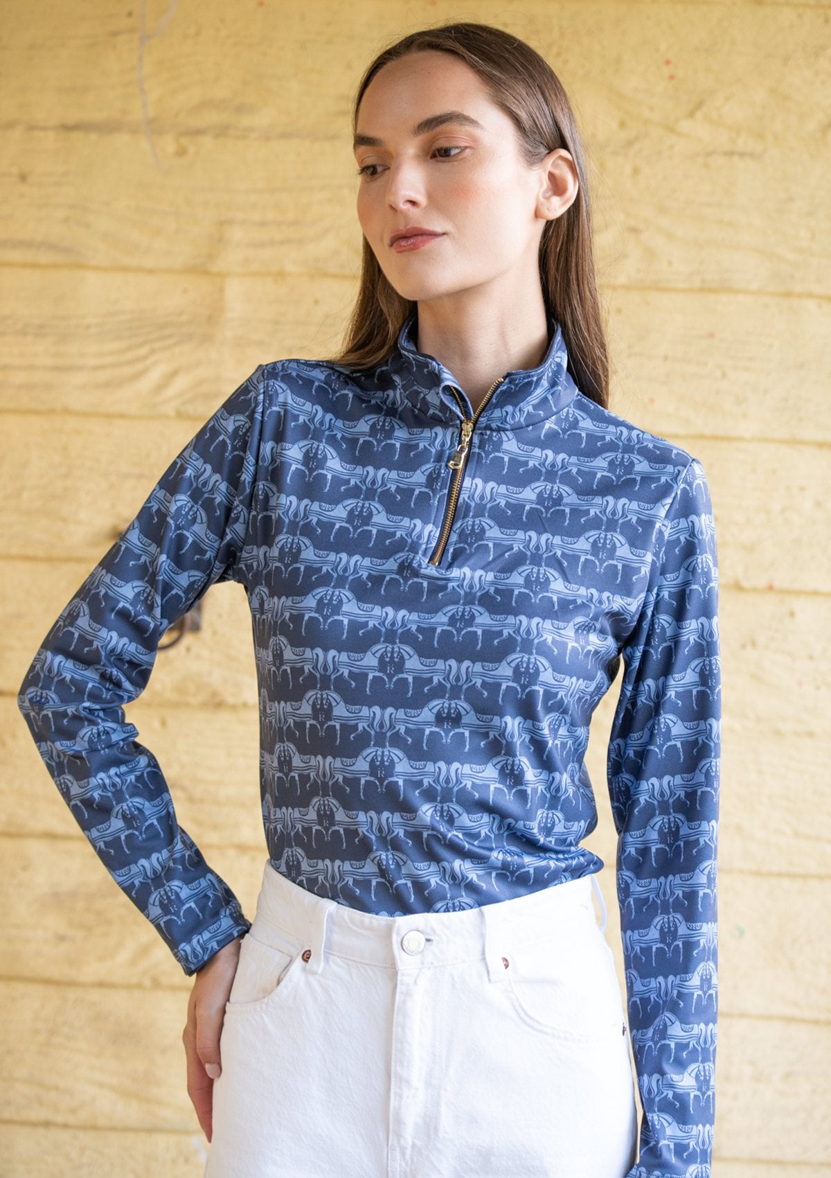 Rönner Harmony Quarter Zip Steed Print - Long Sleeve | Sapphire - Rönner - Equiluxe Tack